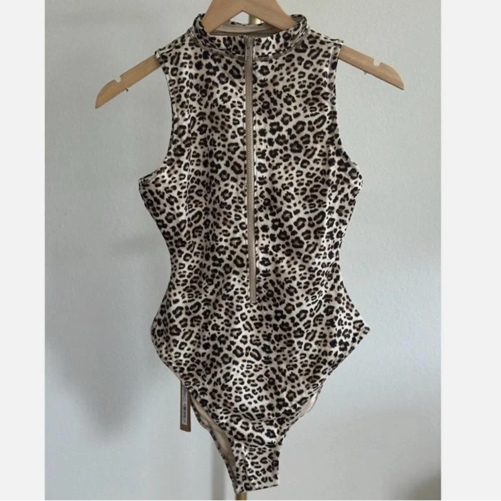 SKIMS Leopard Zip Front One Piece Swimsuit XS